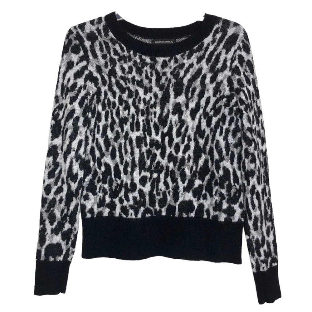 Banana REPUBLIC Wool & Alpaca Black, White & Gray Leopard Print Sweater - Small